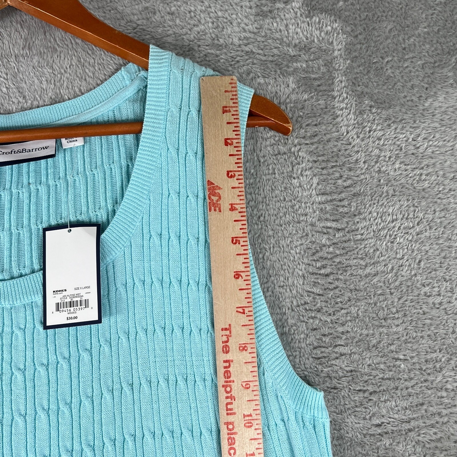 Croft & Barrow Cable Knit Sleeveless Sweater Womens XL Blue Cottage Twee Fairy