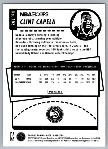 2021-22 Donruss Clint Capela Atlanta Hawks #158 - Picture 2 of 2