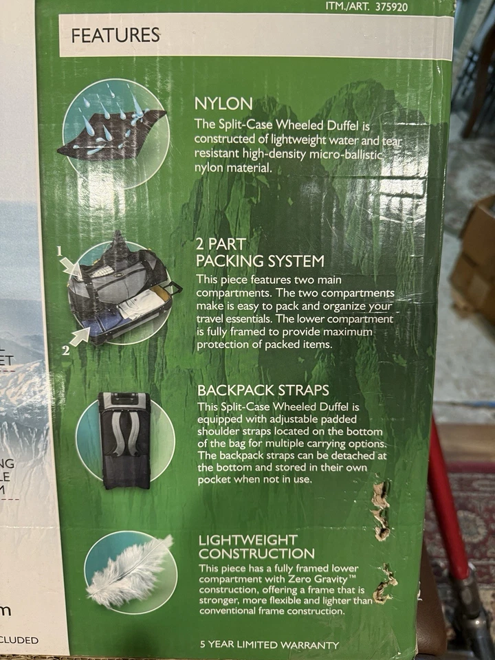 Bolsa de viagem Skyway com rodas estojo dividido #375920 preta com alças para mochila - Imagem 2 de 4