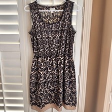 Rodarte For Target Slip On Dress Beige Black Lace Fringe Sleeveless A Line