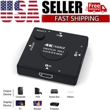 HDMI Switch 3 in 1 Out 4K 60Hz 3 Port Switcher Selector for PS5 Xbox Fire TV