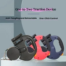 Dual Pet Leash Retractable Reflective Lead 360 Swivel Double Dog Walking Leash