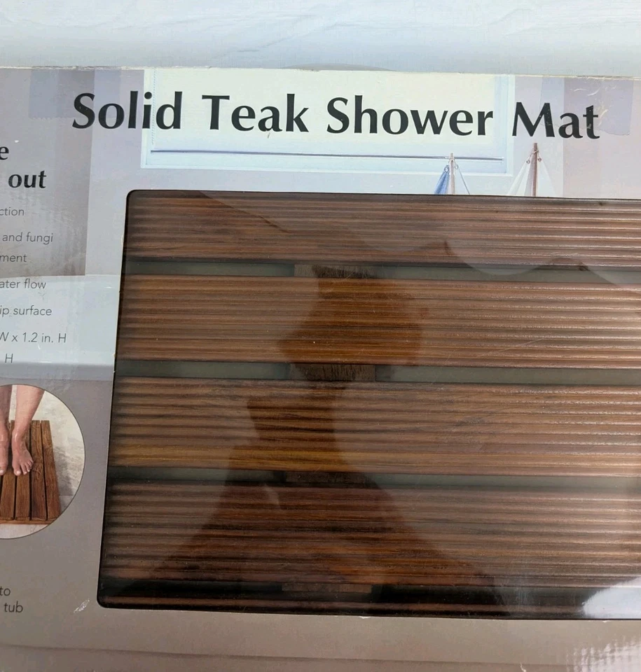 Alfombra de ducha antideslizante de teca maciza Conair 21" x 14" uso dentro o fuera de la ducha nueva en caja Foto 4 de 4