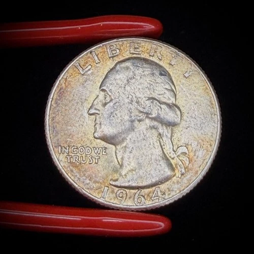 1964 Silver Washington Quarter – Beautiful Golden/Amber Natural Toning XF. 25-27