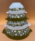 Vintage Pyrex Crazy Daisy Spring Blossom green Cinderella Nesting Bowls Set of 4