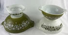 Vintage Pyrex Spring Blossom Crazy Daisy Cinderella Bowl Set 4 Green White 441-4