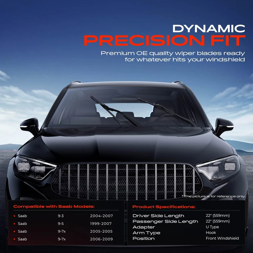 2x Escobillas limpiaparabrisas delanteras de 22" y 22" para Saab 9-3 2004-2007 9-5 9-7X Foto 2 de 4