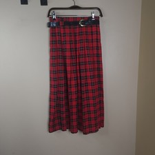 Vintage Riggs Black Red Tartan Plaid Midi Skirt with Belt Size 10