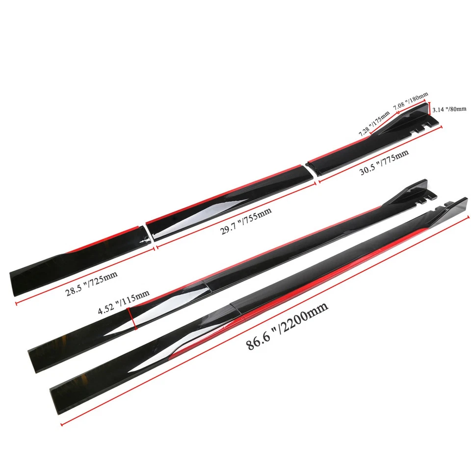 86.6" Side Skirt Extension Lip Rocker Panel Red line For Ford Fusion 2006-2020 - Image 2 of 4