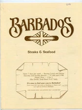 Barbados Steaks & Seafood Menu Tesoro Drive San Antonio Texas 1983