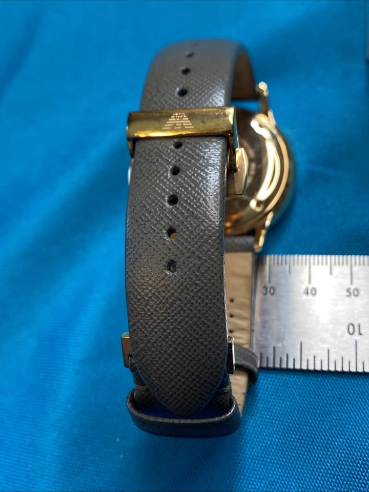 EMPORIO ARMANI ROSE GOLD TONE,GRAY EMBOSSED LEATHER BAND Mens WATCH New Battery - Image 4 of 4