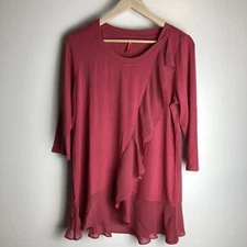 Ruby Ribbon Women’s Small Casade Tunic 3/4 Sleeve Stretch Chiffon Ruffle Causal