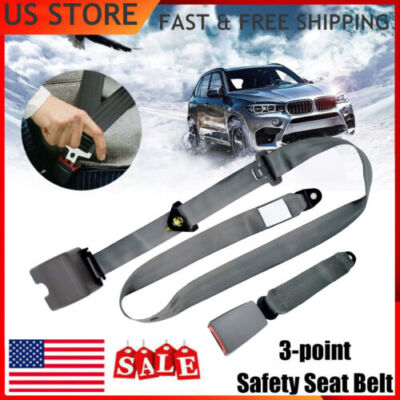 3 Point Retractable Automatic Car Front Seat Safety Belt Strap Buckle Kit Grey