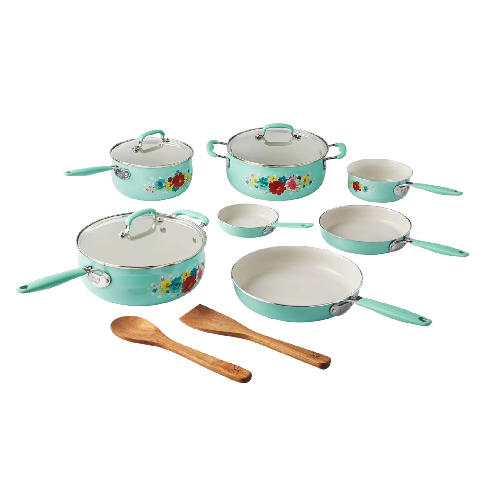 The Pioneer Woman 12-Piece Floral Ceramic Non-Stick Cookware Set Oven Safe