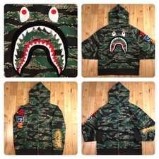 BAPE Tiger Camo EMBROIDERY Shark full zip hoodie Green A Bathing Ape Size L