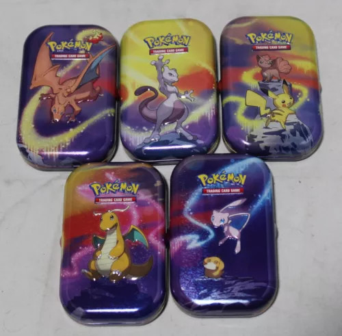 Set of 5 empty Pokemon mini tins NO PACKS open - 2019 Kanto last one w/art cards