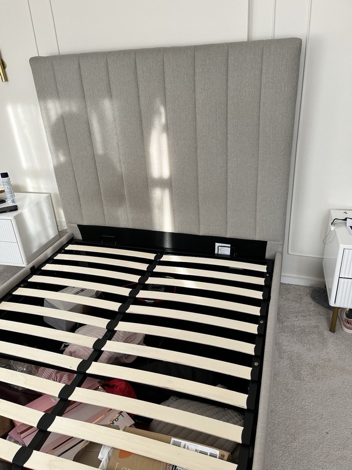 Dusk Madison Stone Grey Linen Look Fabric Double Ottoman Storage Bed eBay