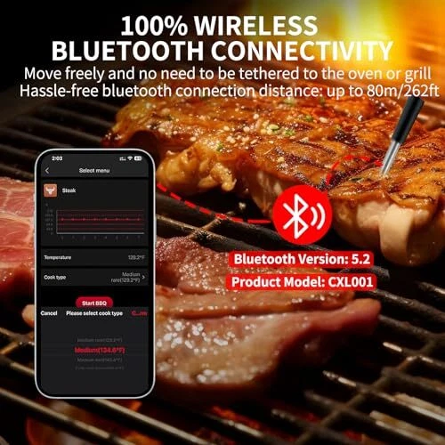 Wireless Meat Thermometer Digital for Adults Cooking, IP67 Waterproof Extra