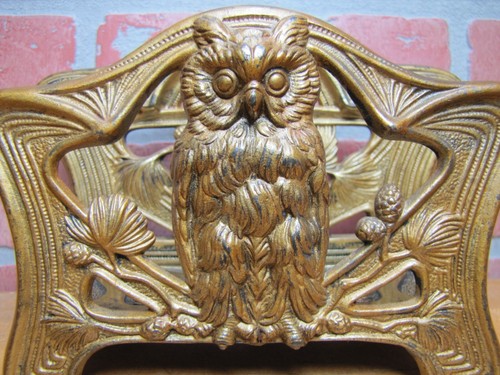 Art Nouveau Owl Judd Mfg Co Letter Holder Rack Desk Art Tool Cast Iron Gold Wash - Picture 1 of 12