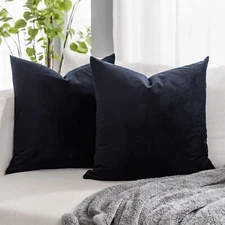 Black Euro Decorative Velvet Throw Pillow Covers 26x26 inch Set of 2 w...