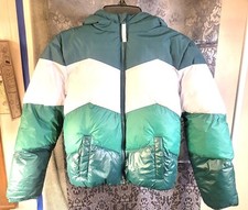 Cat Jack-unisex youth green/white full zip hooded puffer jacket size S