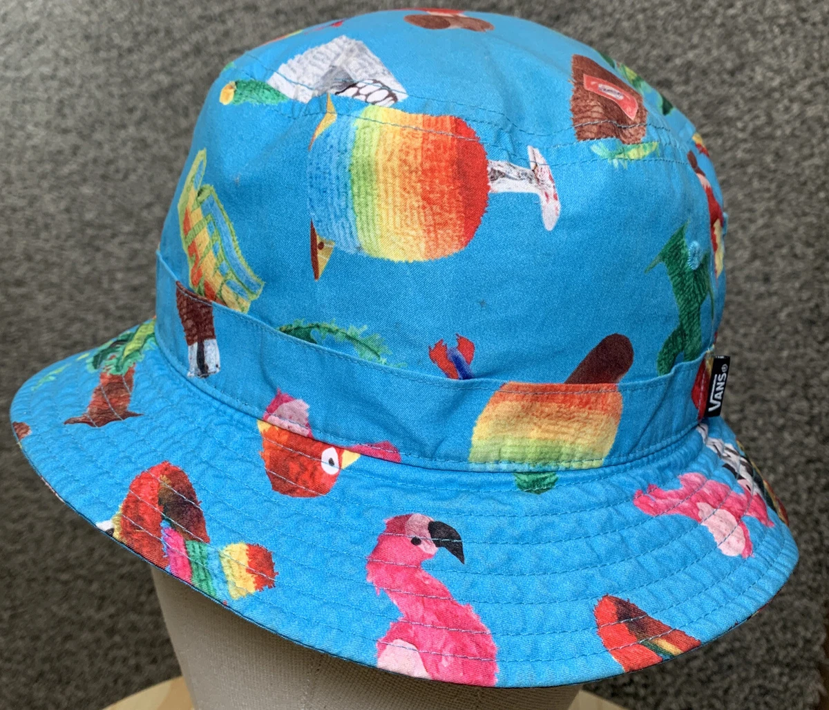 Vans Bucket Hat Piñata 6 3/4 Blue Pink Skulls Parrots Flamingos Colorful Graphic