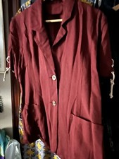Ladies Linen & Viscose Jacket Size12 Burgundy Wine Rope Short Tie Sleeves Vgc