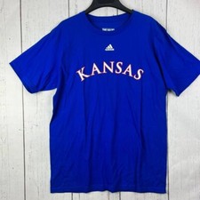 Kansas Jayhawks NCAA Large Adidas Casual T-Shirt Blue New Men Cotton