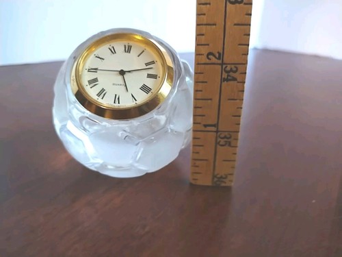 Desk Clock Crystal Cut Glass Paperweight Round Shape Vintage Quartz Japan Soccer - Picture 10 of 15