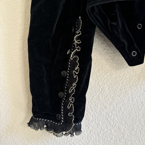 Vtg RoccoBarocco Women's 40 Ruffled Bolero Long Sleeve Black Gold Velvet Jacket - Picture 11 of 13