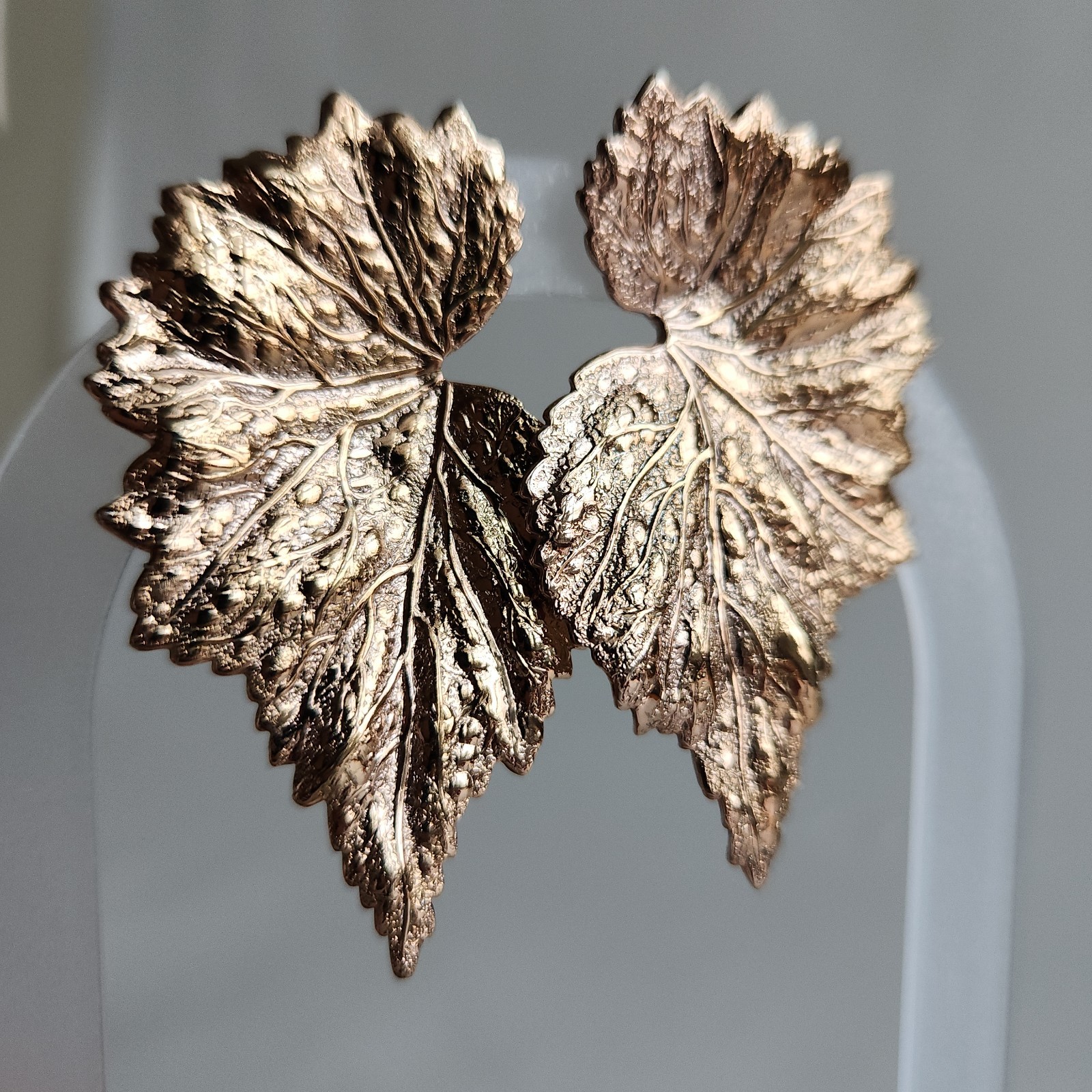 Large Gold-Tone Leaf Statement Stud Earrings 2” F… - image 3