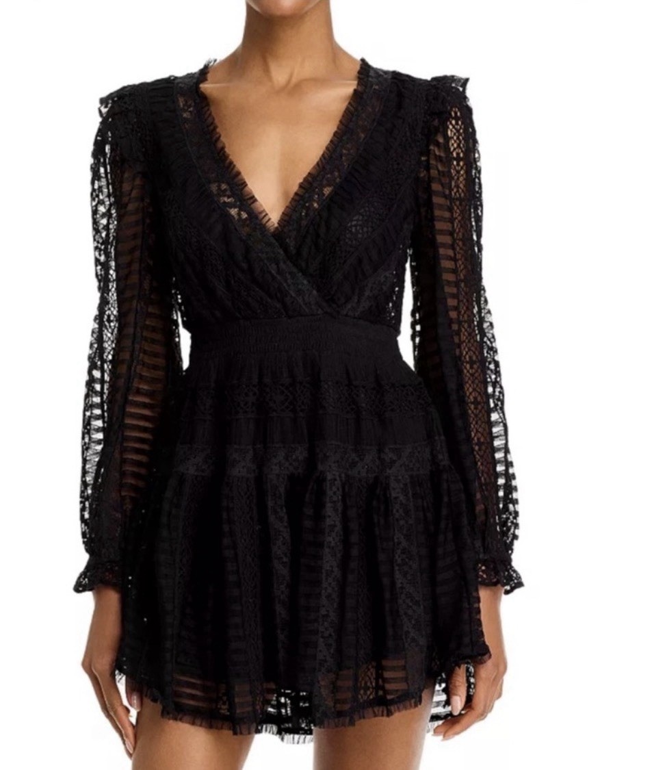 LoveShackFancy ALONSA Lace Mini V Neck Dress in Black Women's Size XXS - NWT