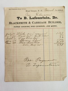1892 antique BT LaFOUNTAIN mount vernon nh BLACKSMITH CARRIAGE BUILDER billhead