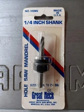 Great Neck Hole Saw Mandrel 1/4" Shank MADE IN USA.