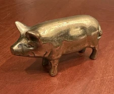 VTG Solid Small Brass Pig Farm Animal Figurine 2 1/2” Tall 4 1/4” Long Size