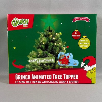 Grinch Animated Tree Topper 2025 LED Sleigh & Banner Mr Christmas Dr Seuss New