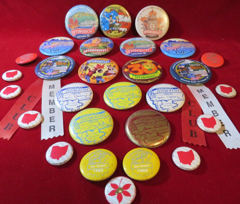Vintage 1975+ LaCrosse WI Octoberfest Asst. Collector's Buttons- Pins Lot of 28