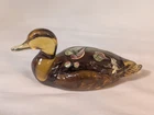 Vintage Fenton Glass Mallard Duck Hand Painted Leafs & Berries Autumn Gold