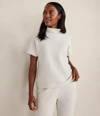 Haven Well Within Cotton Blend Ottoman Rib Mock Neck Top L NWOT Neutral Heather