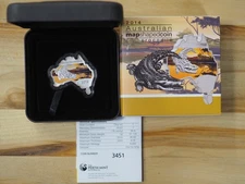 2014 Australia $1 .999 Fine Silver ~ Crocodile Map Shaped Coin ~ OGP ~ 3451/6000