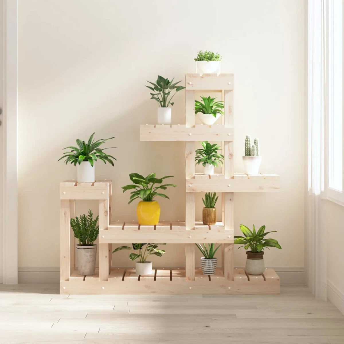Plant Stand Solid Pine Wood 92x25x97 cm Natural Rustic Multi-Shelf Display Patio