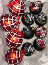 12 Christmas Ornaments. Red  Black. Plaid. Buffalo Plaid. Merry  Bright 3   4  