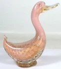 MINT Vtg Murano Pink Art Glass DUCK Gold Bullicante Alfredo Barbini Italian 4.5"
