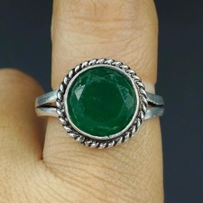 Natural Green Garnet Gemstone Handmade 925 Sterling Silver Ring Size-9.5 US