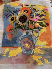 NeedlePoint Bouquet Of Flowers In Pitcher Still Life Partial Painted Canvas