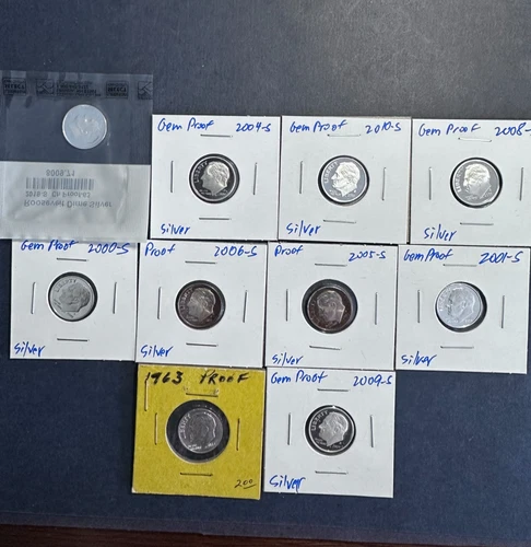 10 Proof Silver Roosevelt Dimes, $1.00 Face Value US Silver Coins - No Reserve