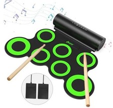 Electronic Drum Set, Roll Up Drum Practice Pad Midi Drum Kit Double-Horn Green