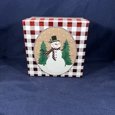 OLD EAST MAIN CO Christmas Snowman Red White Buffalo Plaid Gift Box Winter