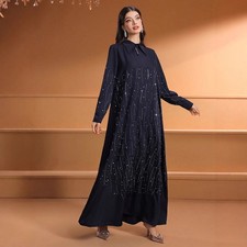 Rhinestone Abaya Women Muslim Long Sleeve Maxi Dress Turkey Islamic Kaftan Gown