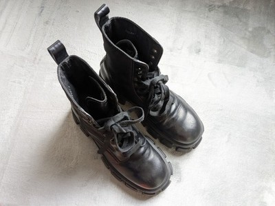 Prada Combat Boots Black Leather Nylon Men US 10 UK 9 Lace Up